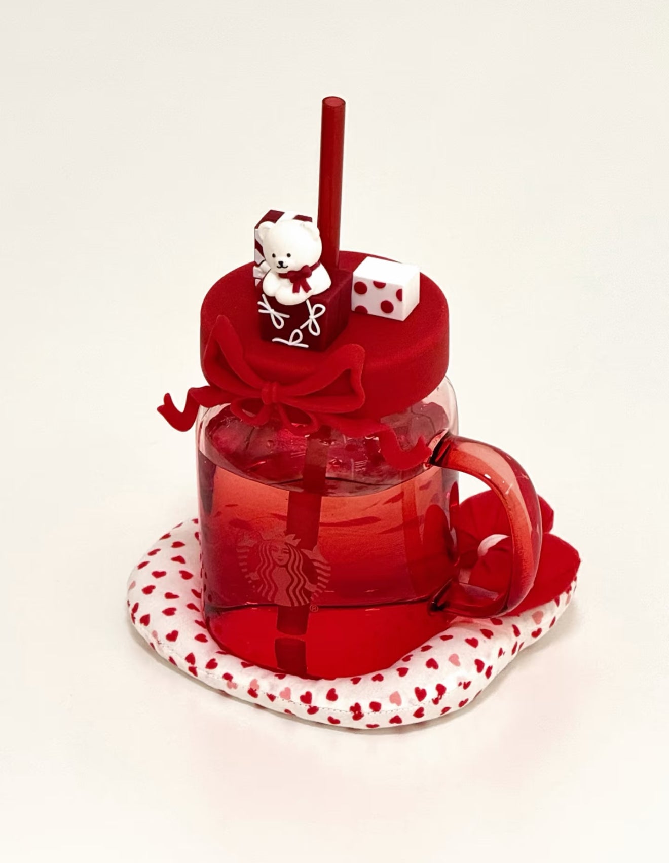 Starbucks Christmas Bear Jug Glass Straw Cup