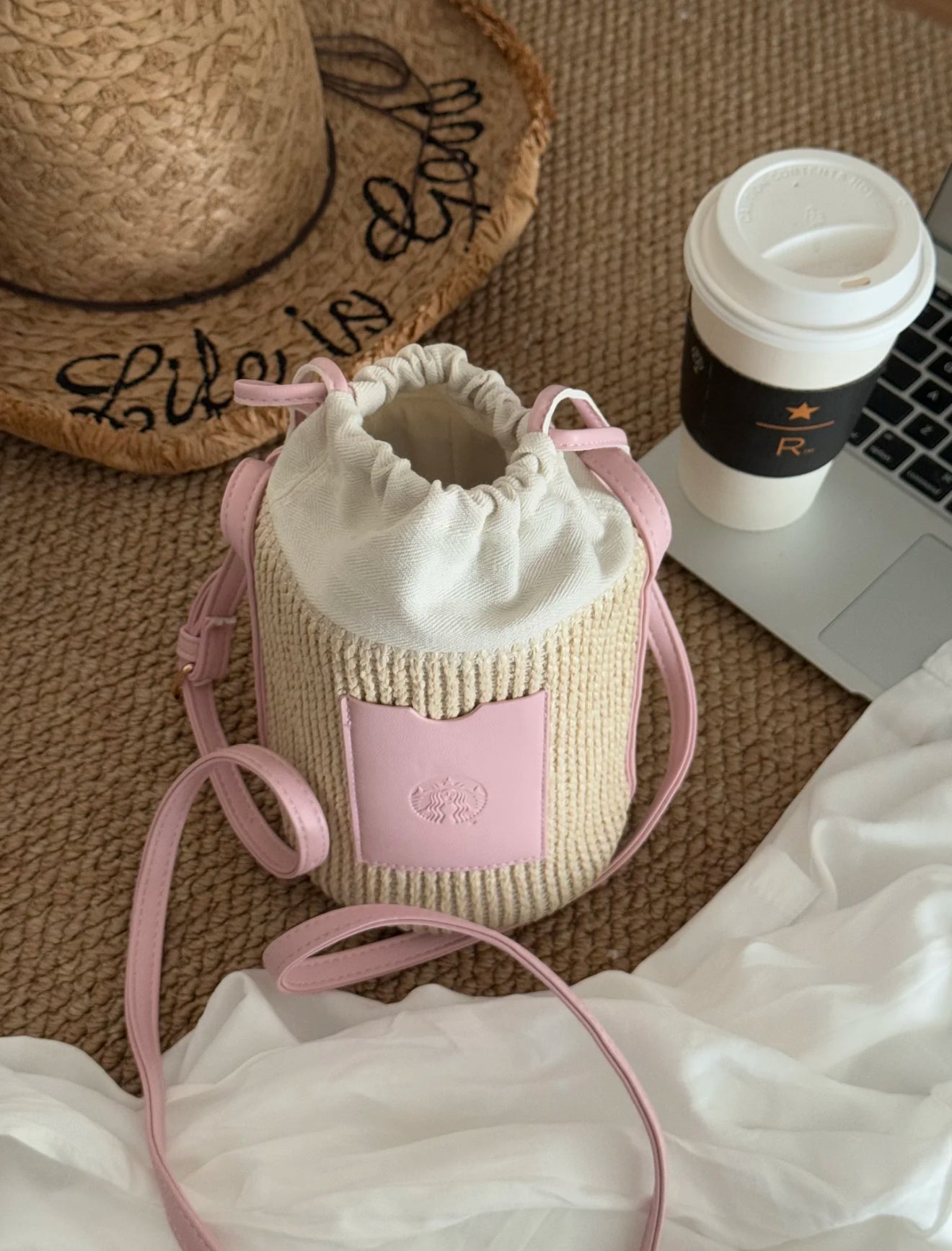 Starbucks Pink Rattan Bag