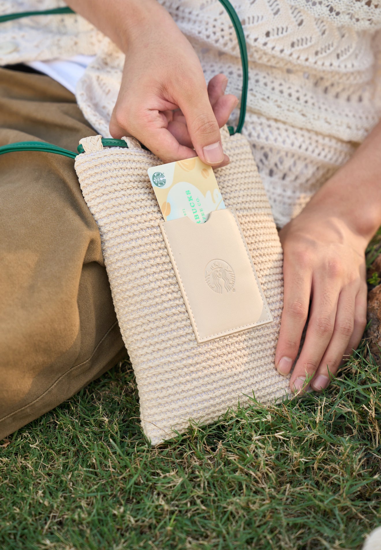 Starbucks Green Rattan Bag