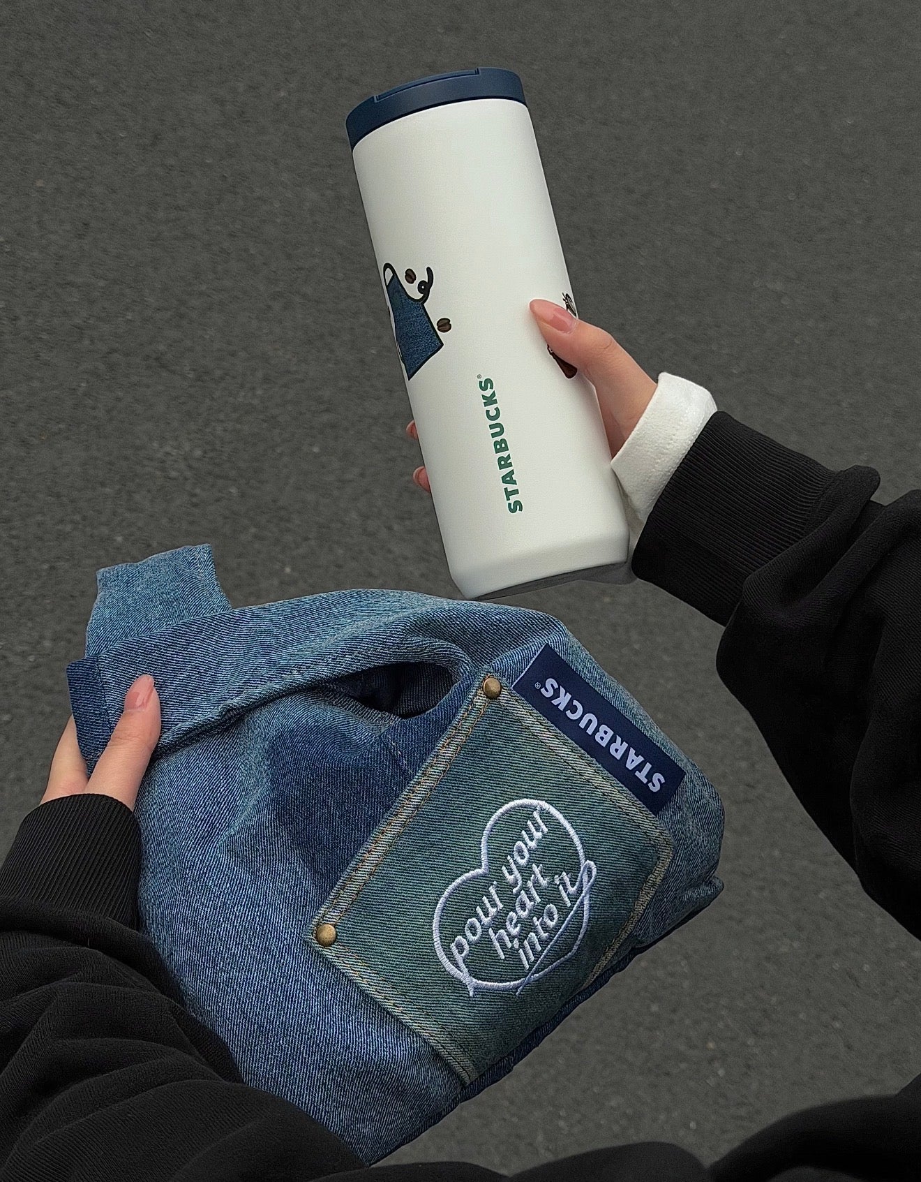 Starbucks Denim Bear Tumblr with Bag