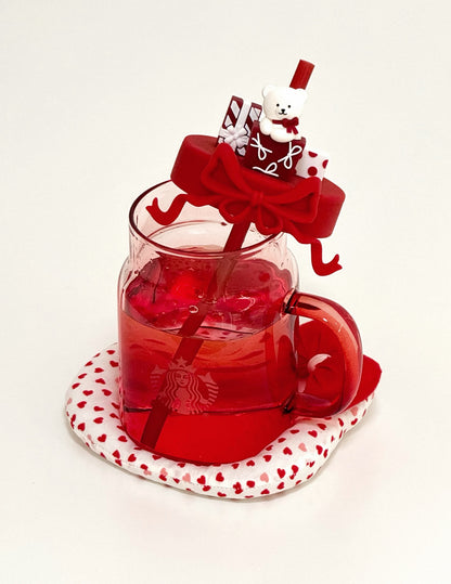 Starbucks Christmas Bear Jug Glass Straw Cup