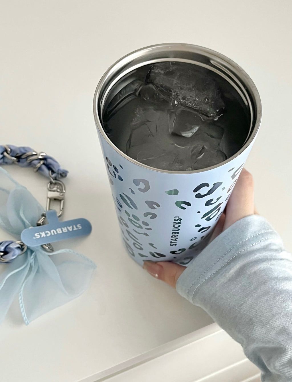 Starbucks Leopard Blue Tumblr with Phone Chain