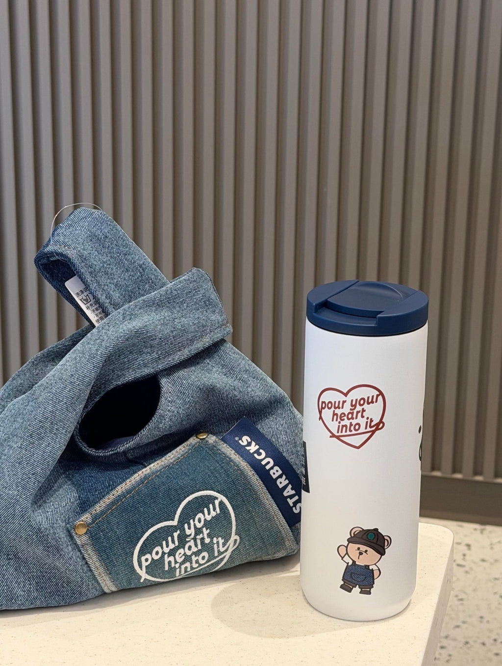 Starbucks Denim Bear Tumblr with Bag