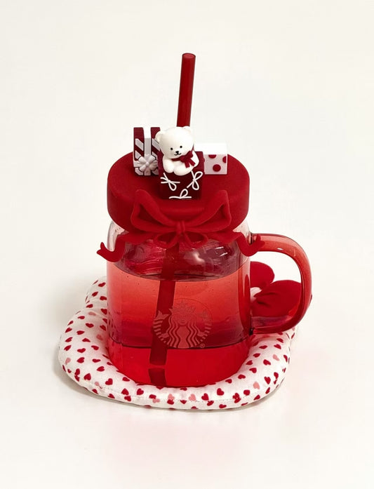 Starbucks Christmas Bear Jug Glass Straw Cup