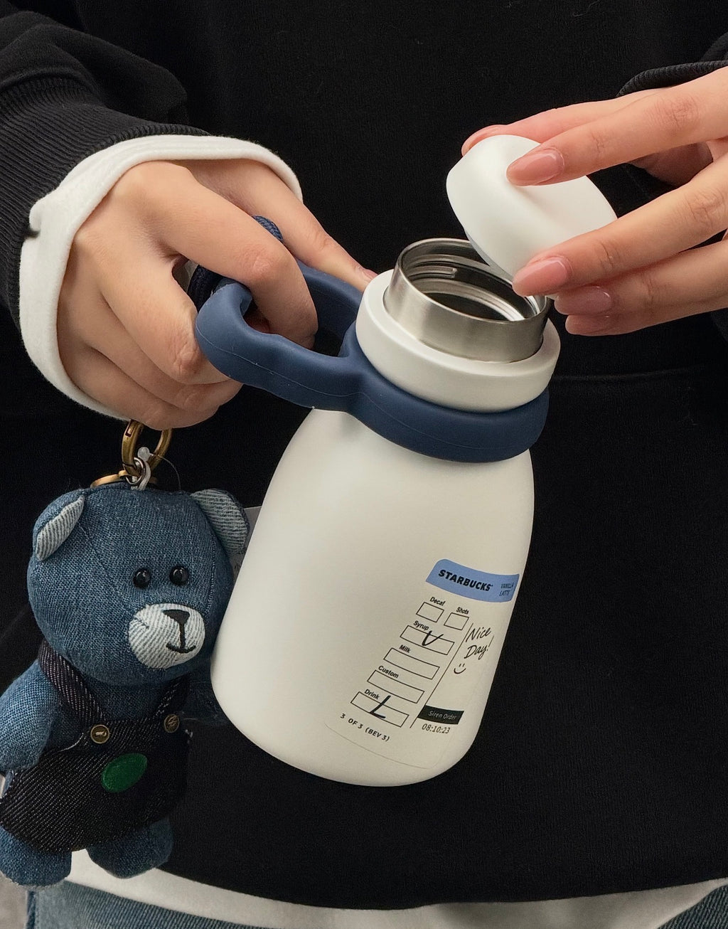 Starbucks Denim Milk Tumblr with Bear
