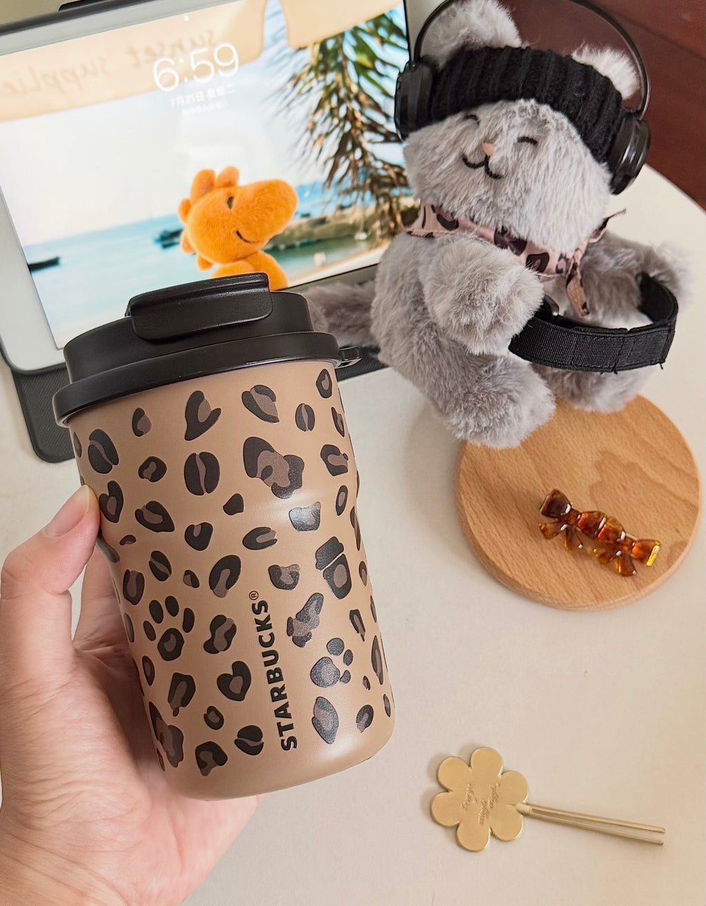 Starbucks Leopard with Meow Cuff