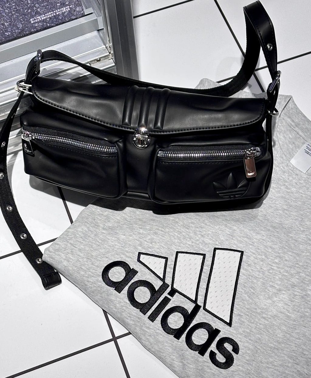 Adidas Black Leather Shoulder Bag