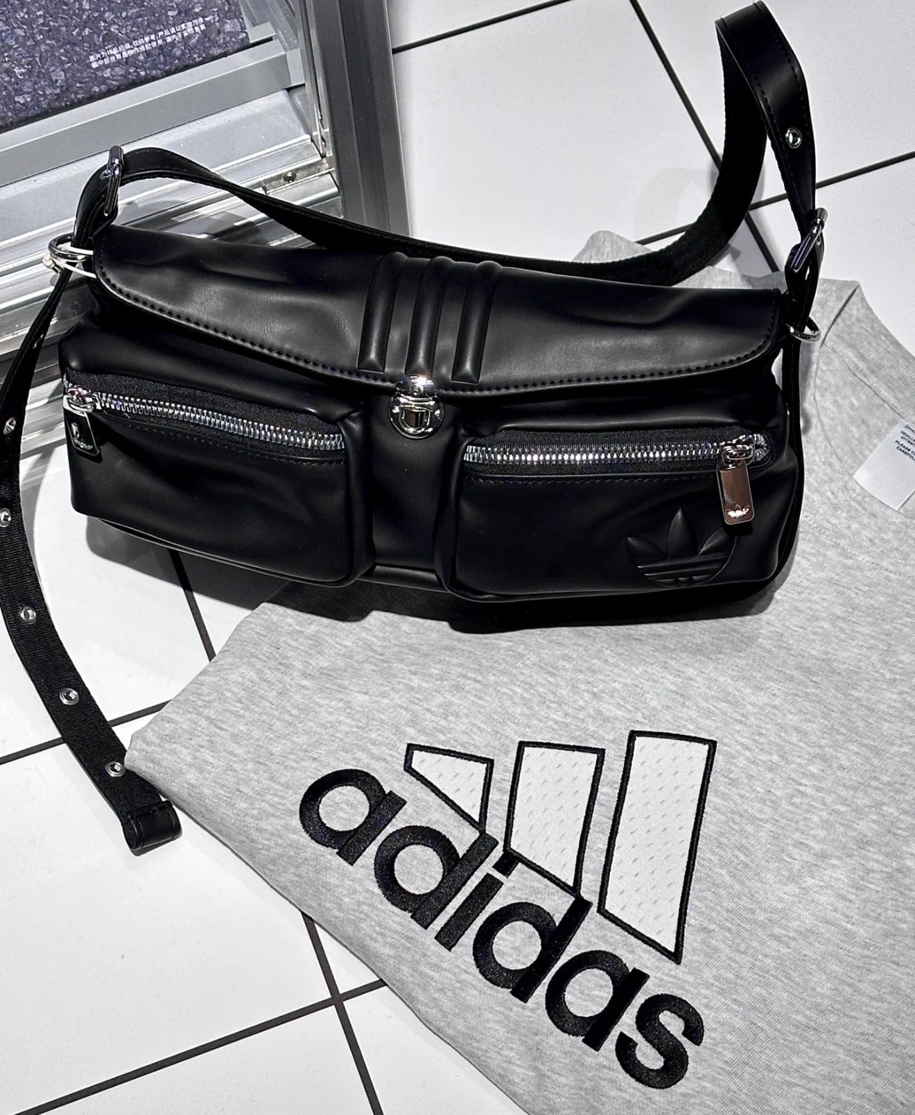 Adidas Black Leather Shoulder Bag