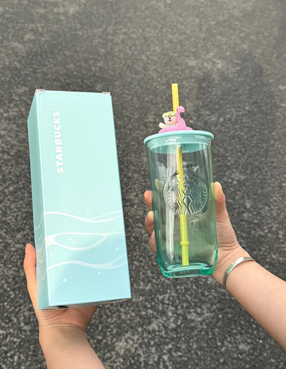Starbucks Pool Bear Straw Glass Cup