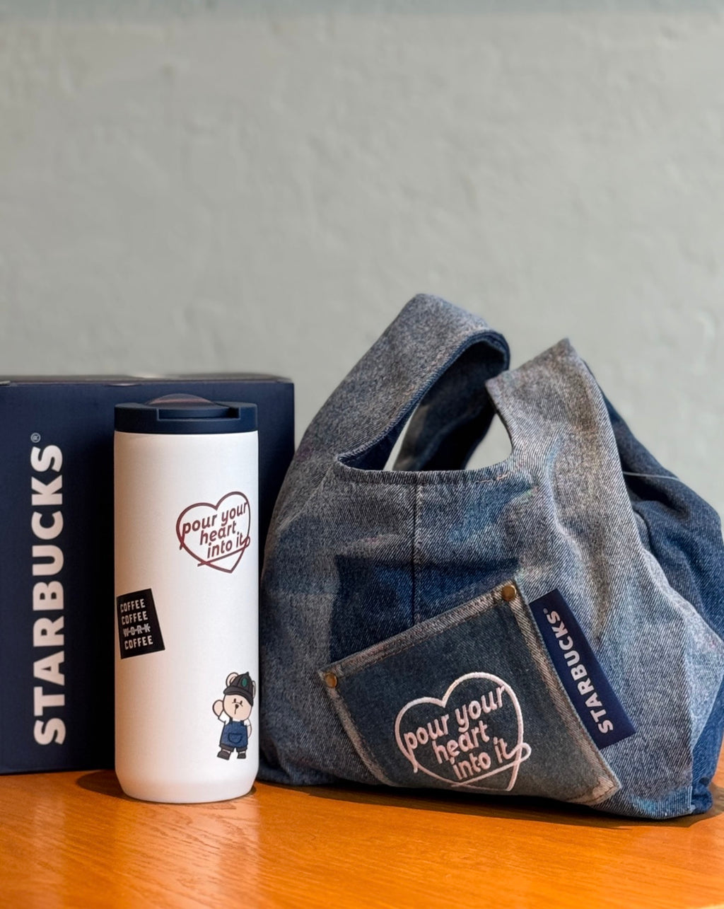 Starbucks Denim Bear Tumblr with Bag