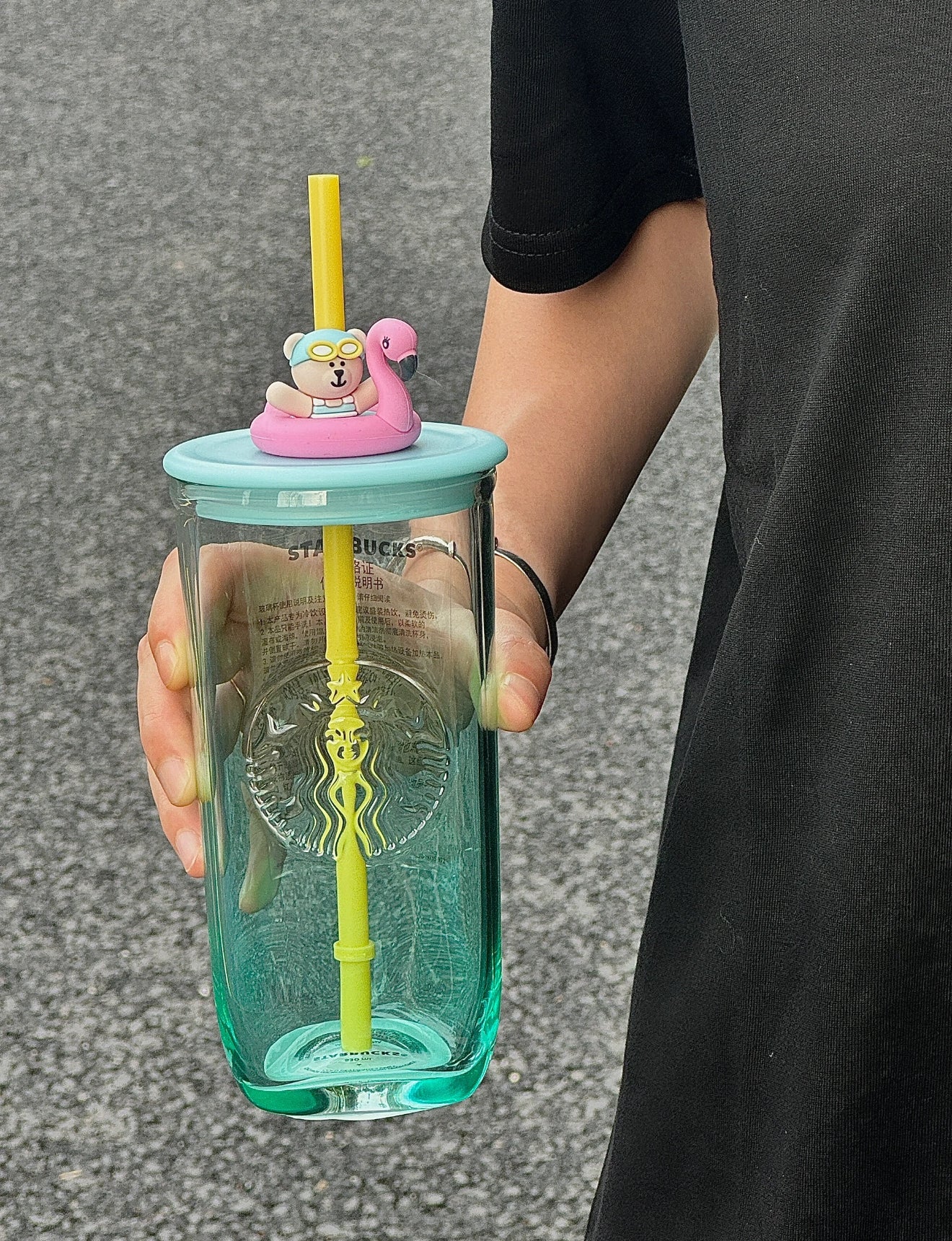 Starbucks Pool Bear Straw Glass Cup