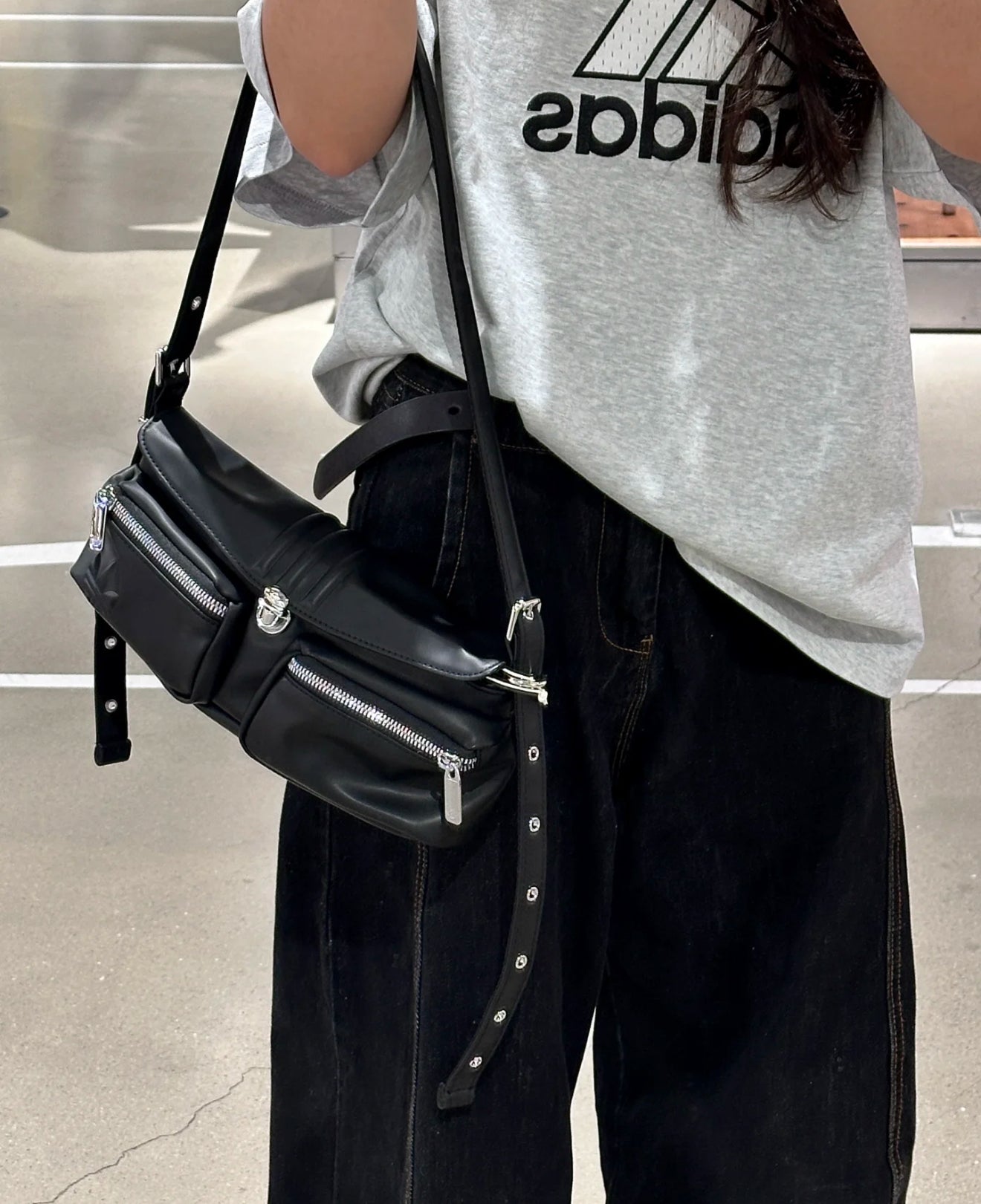 Adidas Black Leather Shoulder Bag