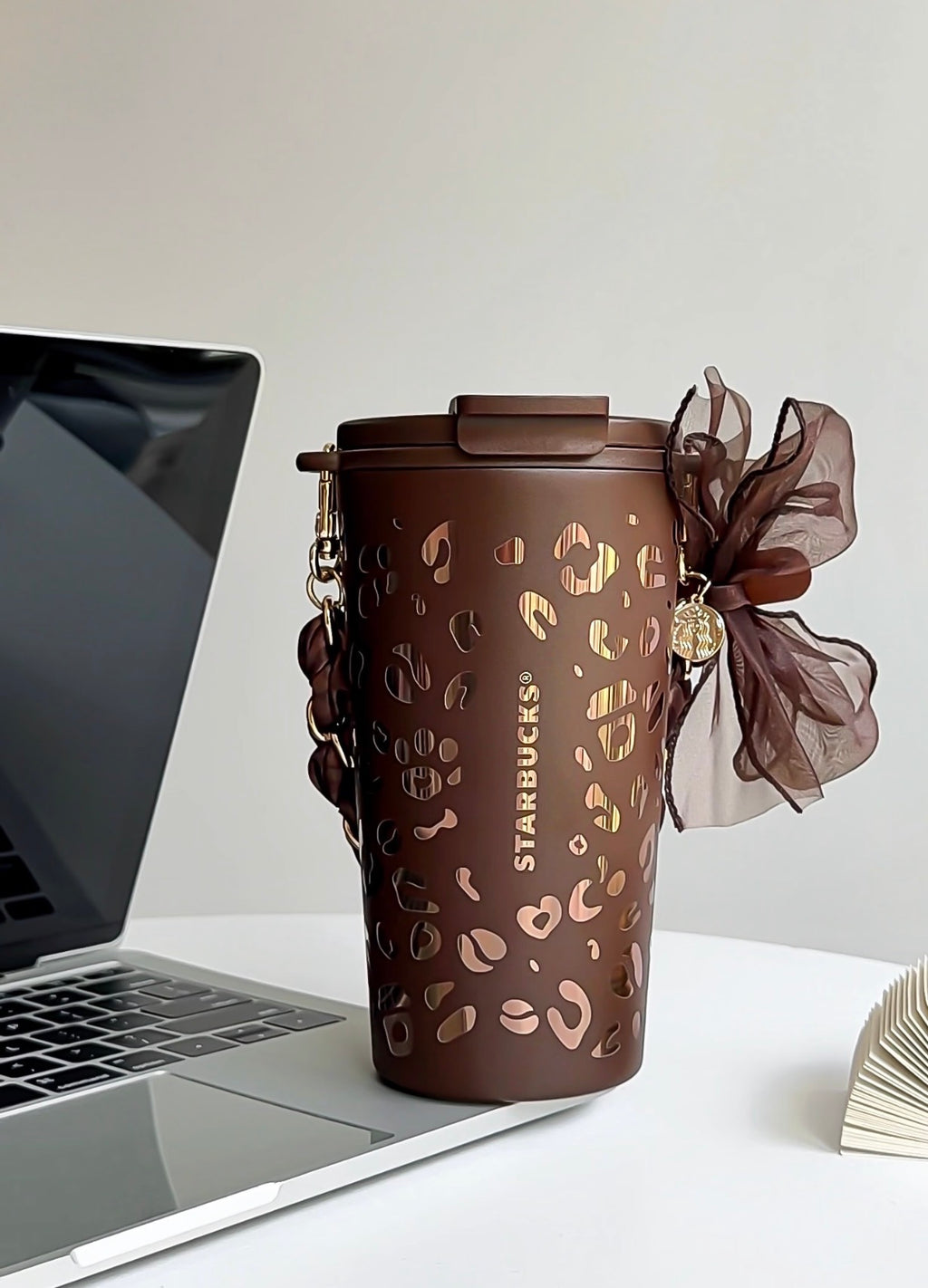 Starbucks Leopard Brown Tumblr with Phone Chain