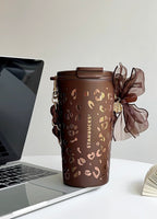 Starbucks Leopard Brown Tumblr with Phone Chain