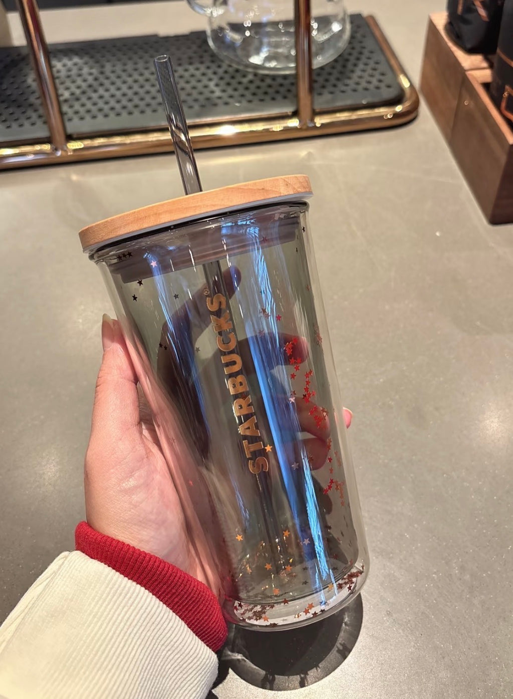 Starbucks All Black Starry Straw Glass Tumblr