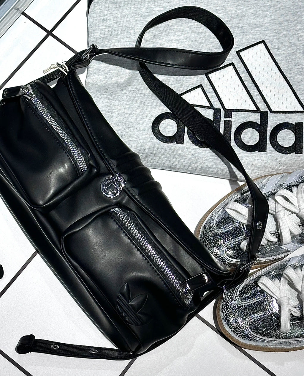 Adidas Black Leather Shoulder Bag