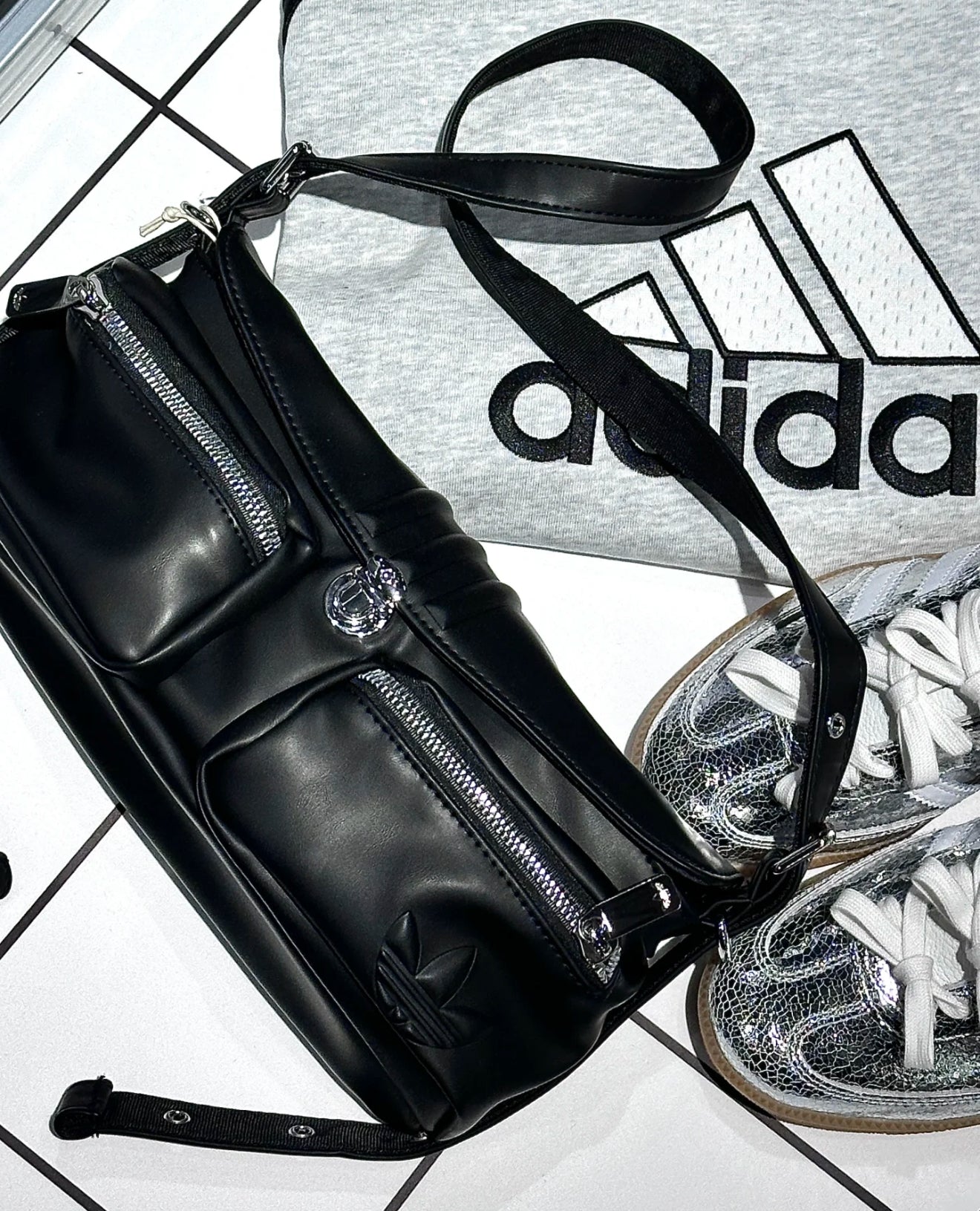 Adidas Black Leather Shoulder Bag