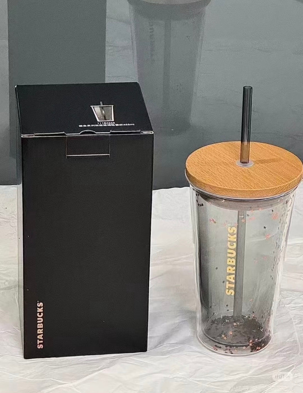 Starbucks All Black Starry Straw Glass Tumblr
