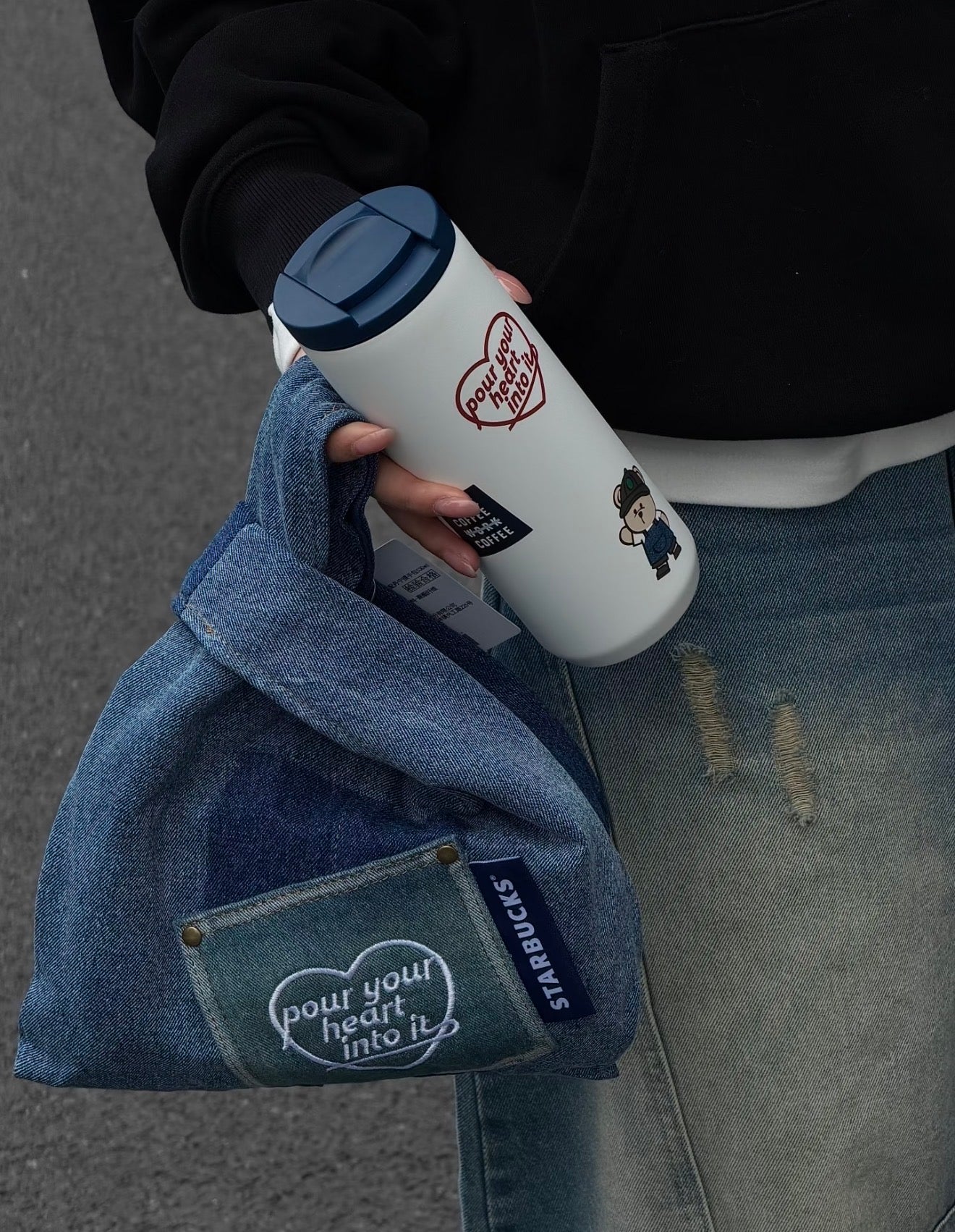 Starbucks Denim Bear Tumblr with Bag
