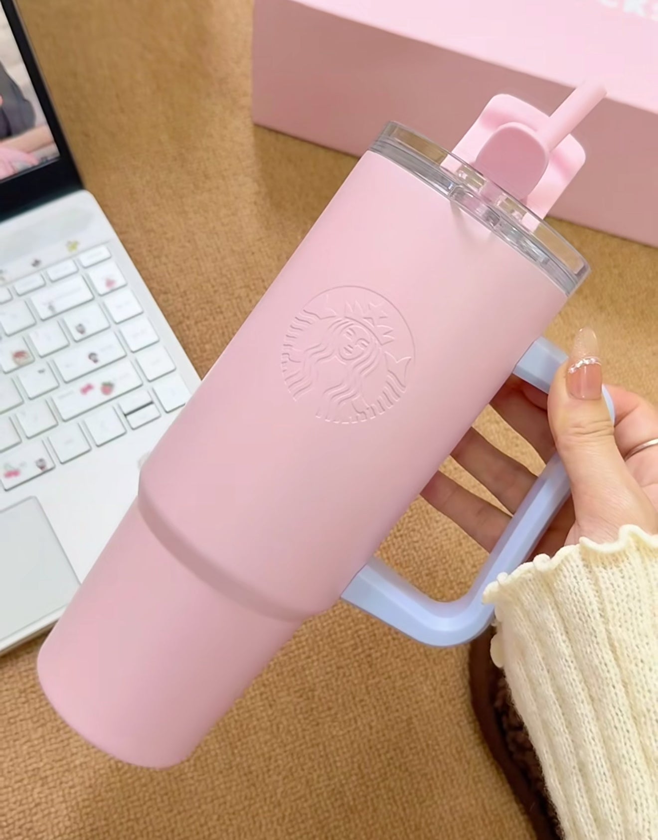 Starbucks Pink Side Handle Blue Flasks