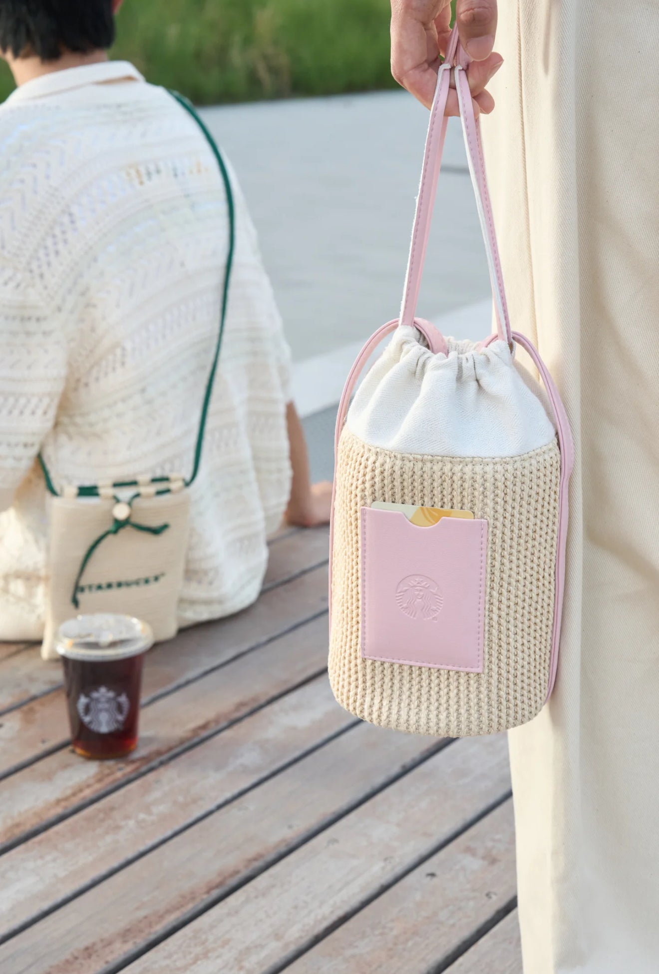Starbucks Pink Rattan Bag
