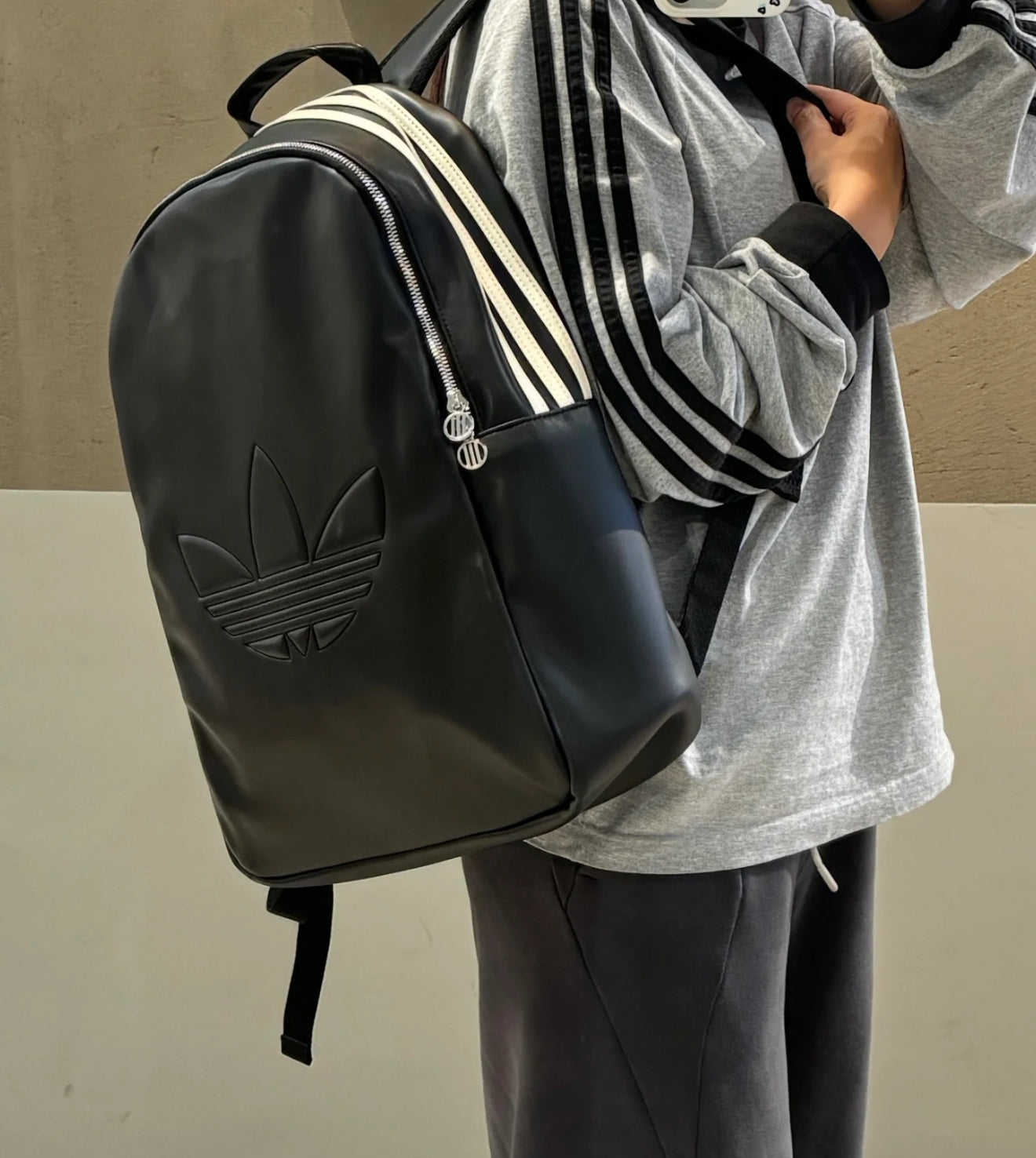 Adidas Black Leather Backpack