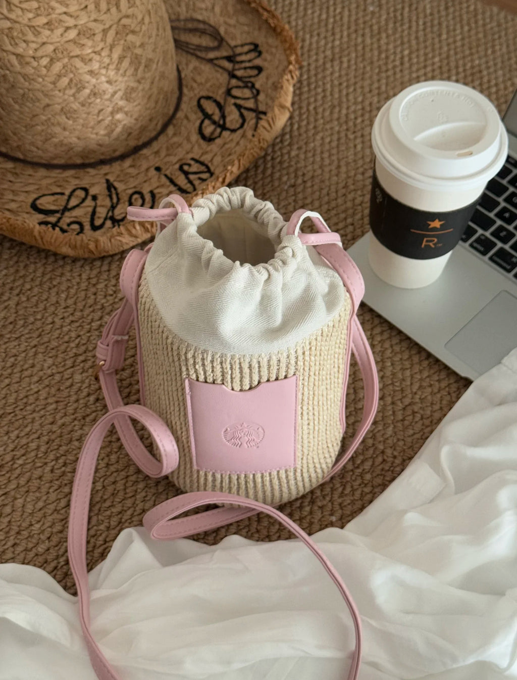 Starbucks Pink Rattan Bag