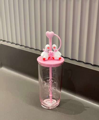 Starbucks Valentines Twin Duck Glass Cup