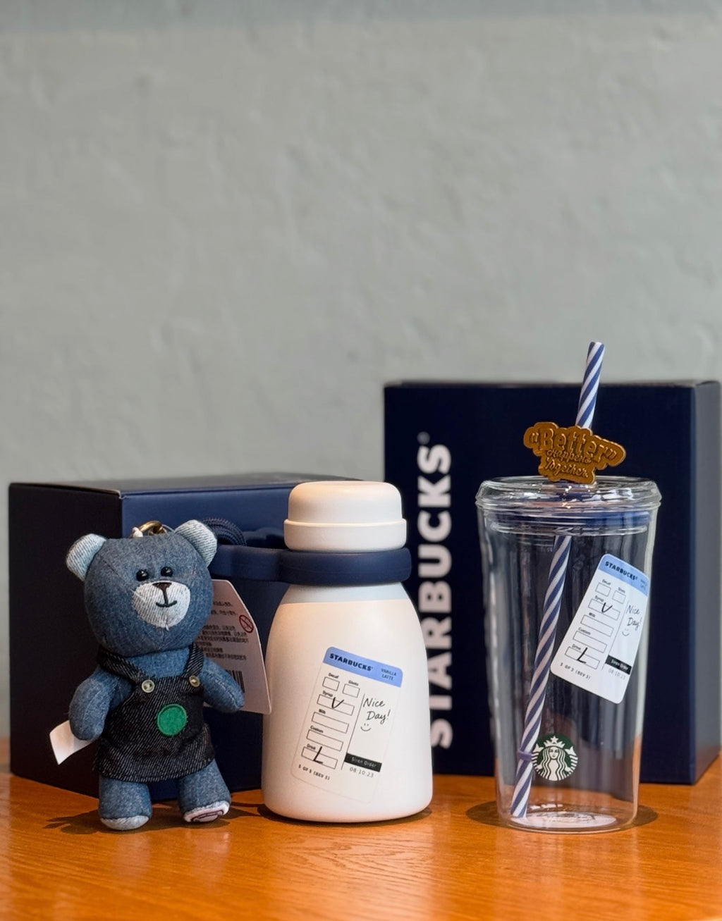 Starbucks Denim Milk Tumblr with Bear