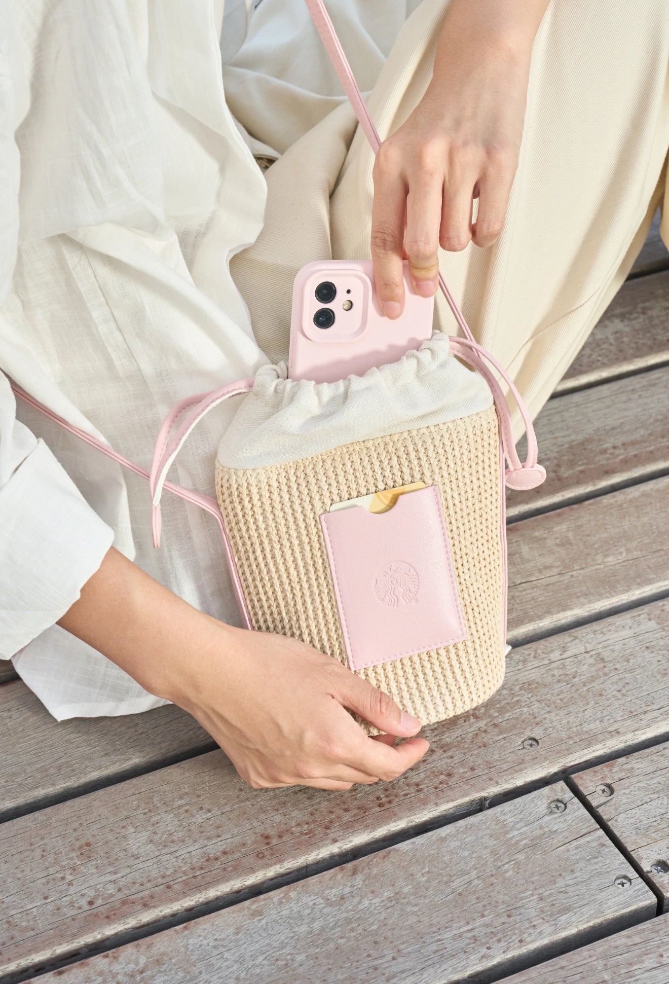 Starbucks Pink Rattan Bag