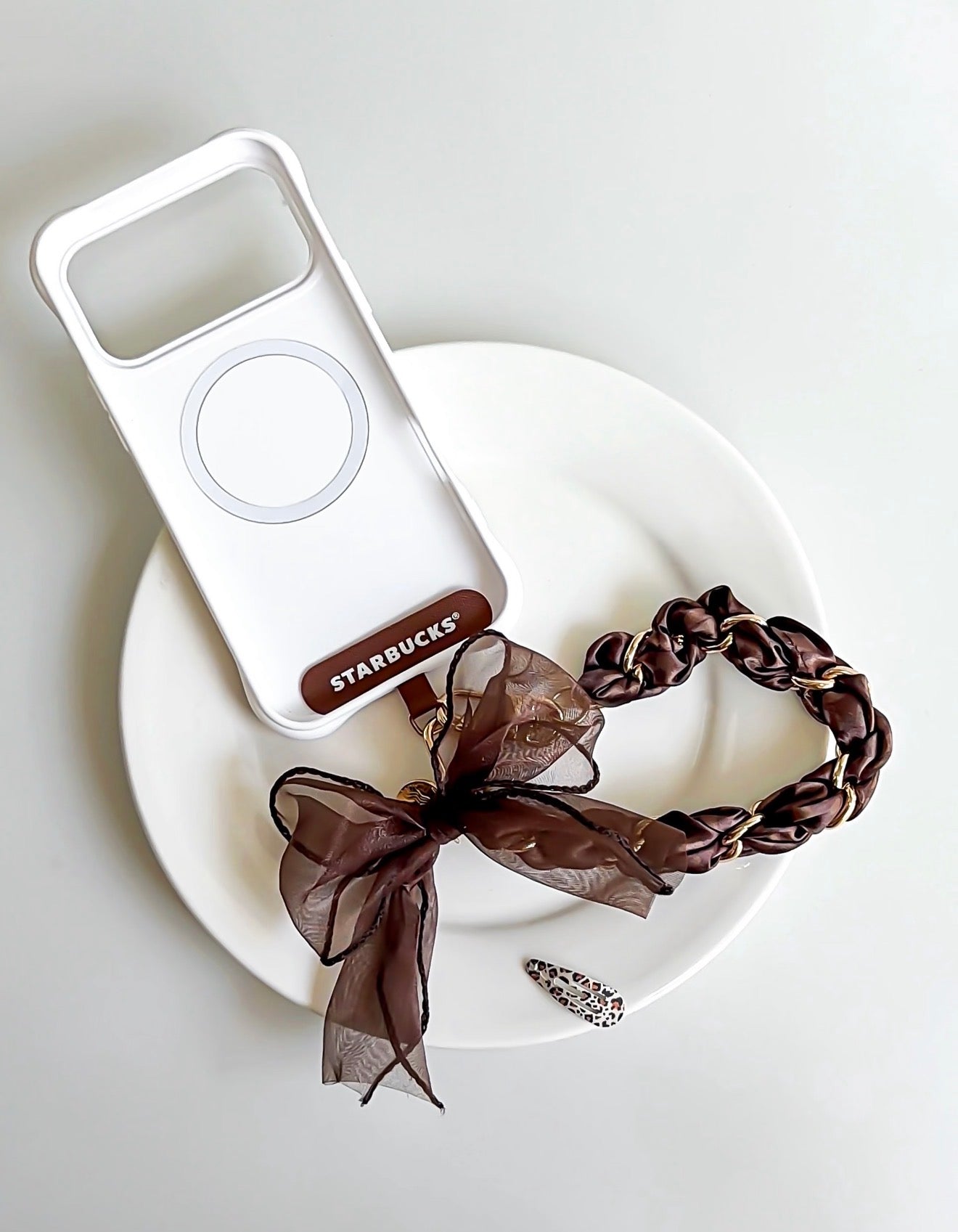 Starbucks Leopard Brown Tumblr with Phone Chain
