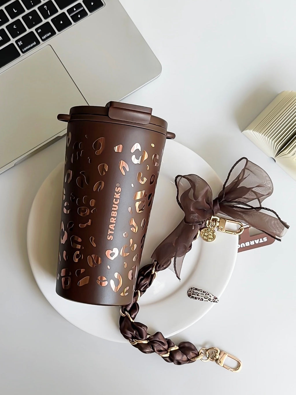 Starbucks Leopard Brown Tumblr with Phone Chain