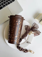 Starbucks Leopard Brown Tumblr with Phone Chain