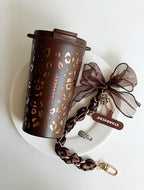 Starbucks Leopard Brown Tumblr with Phone Chain