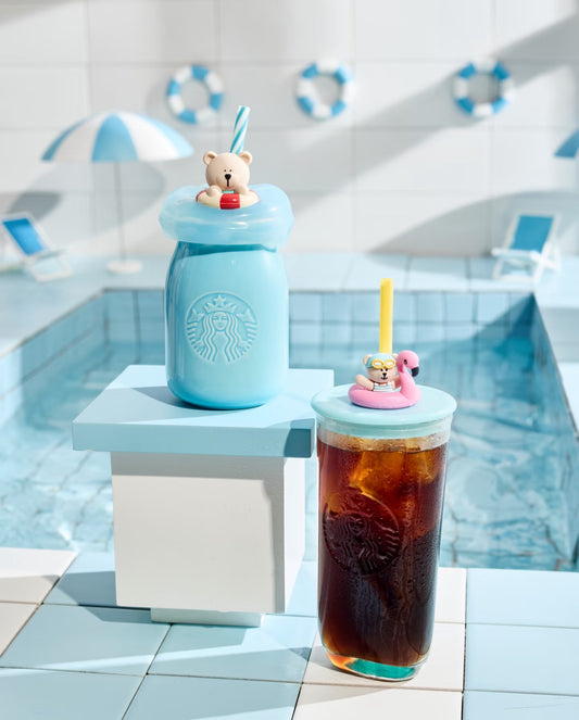 Starbucks Pool Bear Straw Glass Cup