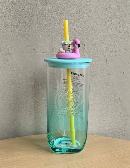 Starbucks Pool Bear Straw Glass Cup
